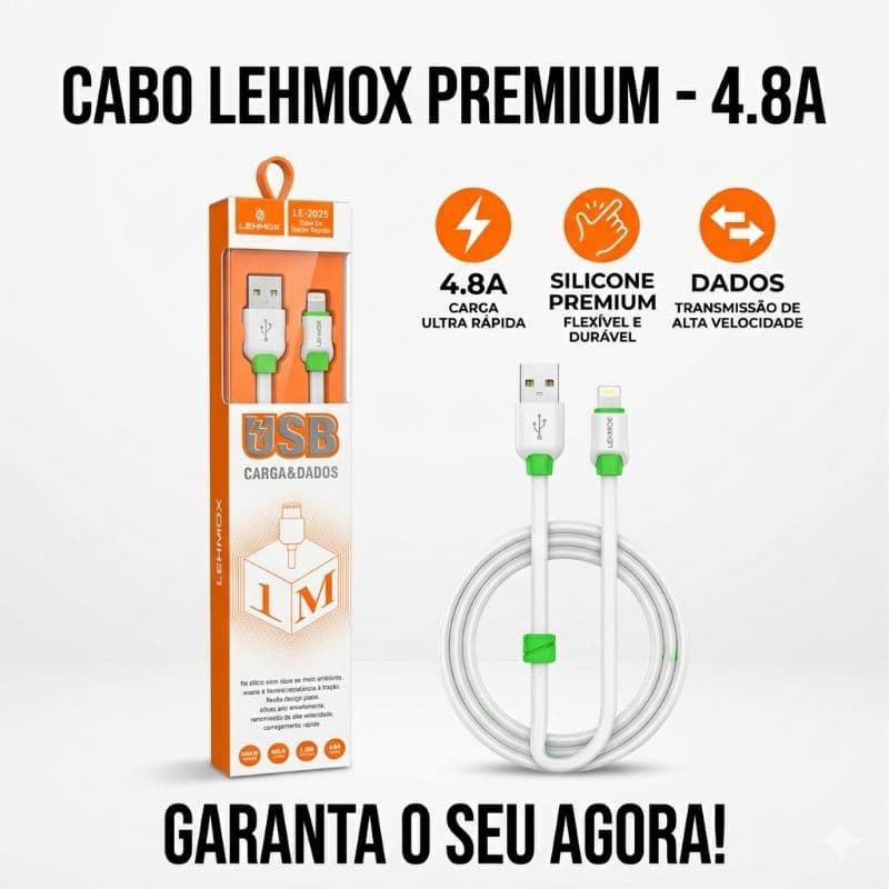 Cabo USB Carga Rápida 4.8A Lehmox LE-2025 Silicone Flexível 1M Original