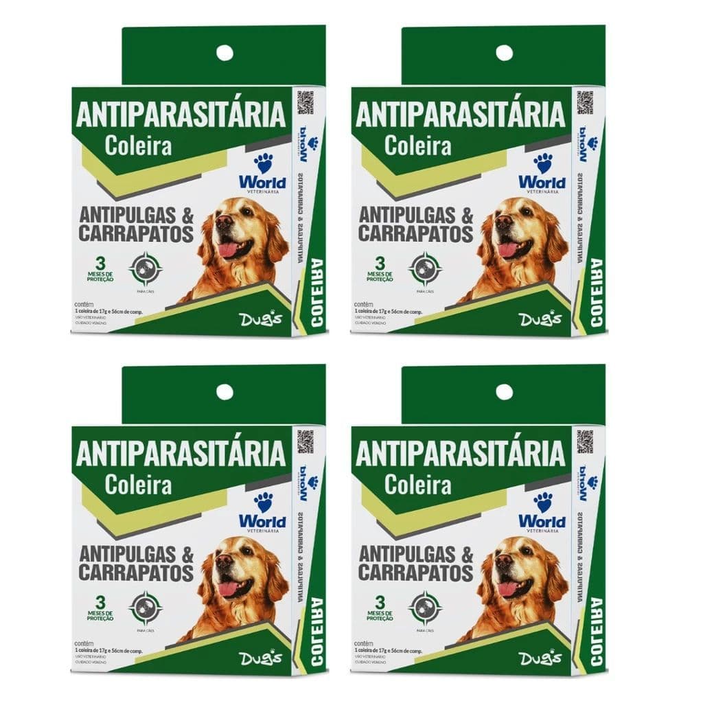 Kit com 4 Coleiras Antipulgas Carrapatos Dugs Cães Cachorro- 56CM