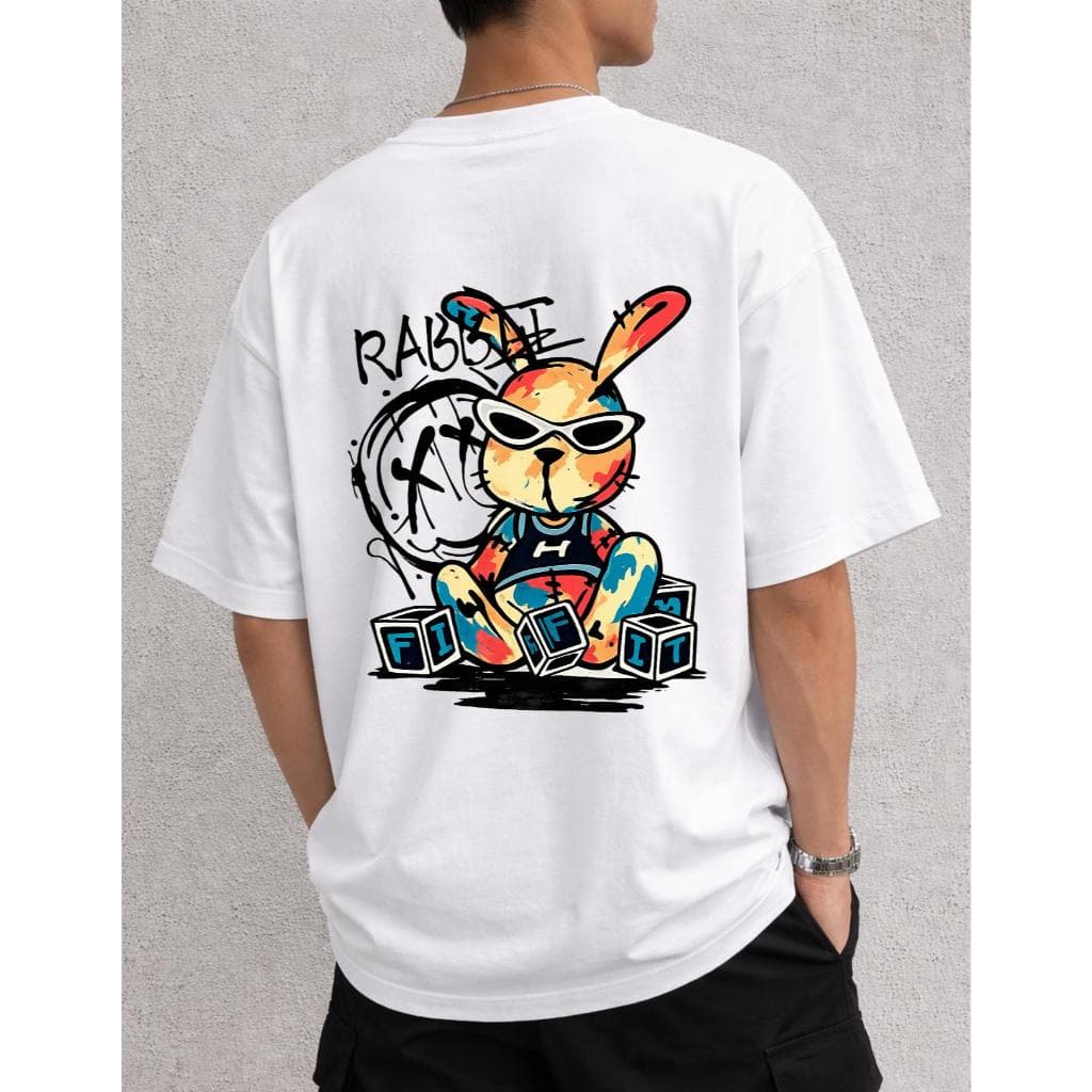 Camiseta Masculina Rabbit Graffiti Camisa 100% Algodão Streetweat, Ideal para Passeios, Shopping, Skatista