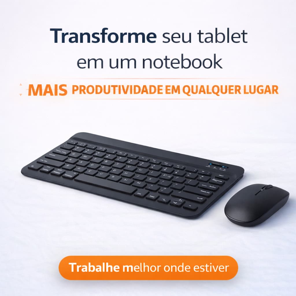 Teclado e Mouse Bluetooth Sem Fio para Notebook Tablet Android iOS Windows Preto