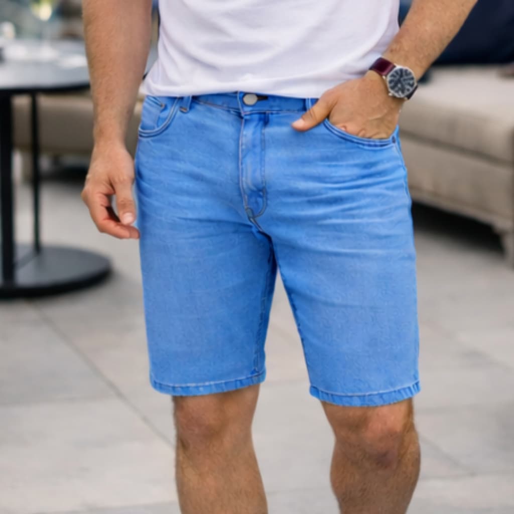 Bermuda Jeans Masculina Premium Delavé Clara Conforto Verão Moda Estilo Moderno Casual Qualidade Leve Macia