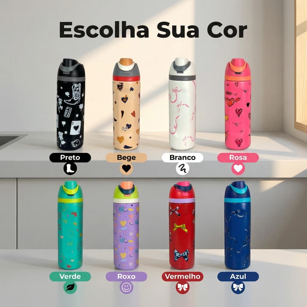 Garrafa Térmica De 1000ML Com Estampa No Corpo Para Esportes E Condicionamento Físico Ao Ar Livre
