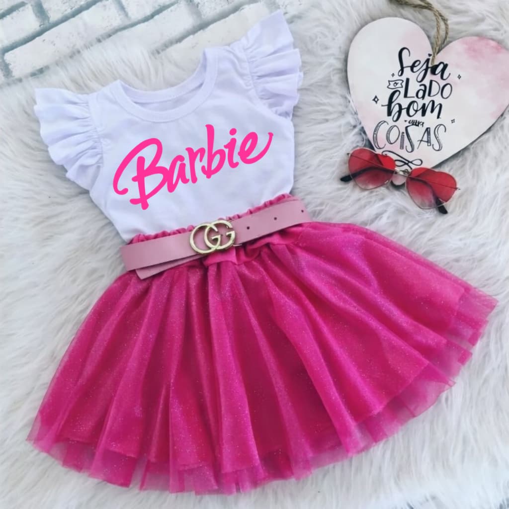Conjunto Infantil Blogueirinha Rosa Glitter Tule Luxo Festa Moda Menina Roupa Estilosa 1 a 10 anos