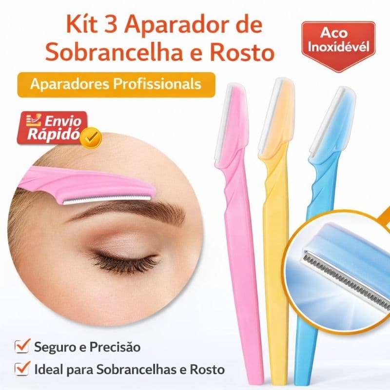 Kit com 3 Aparador Lâminas para Sobrancelhas e Rosto - Fácil uso Salão em casa