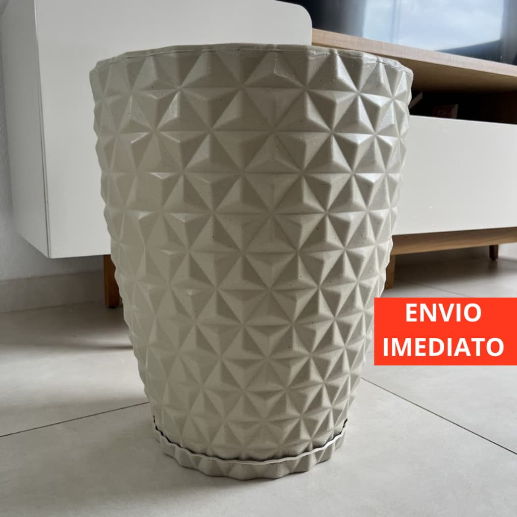 Vaso coluna diamante de polietileno para plantas decorativo Medio & Prato Coletor