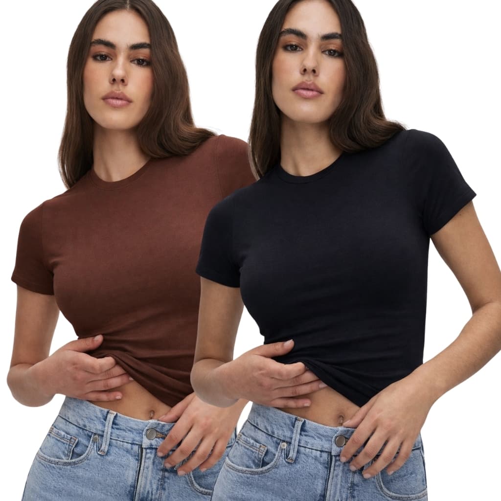 Kit 2 Blusas Baby Tee Feminina Slim Fit Manga Curta Camisa de Compressão