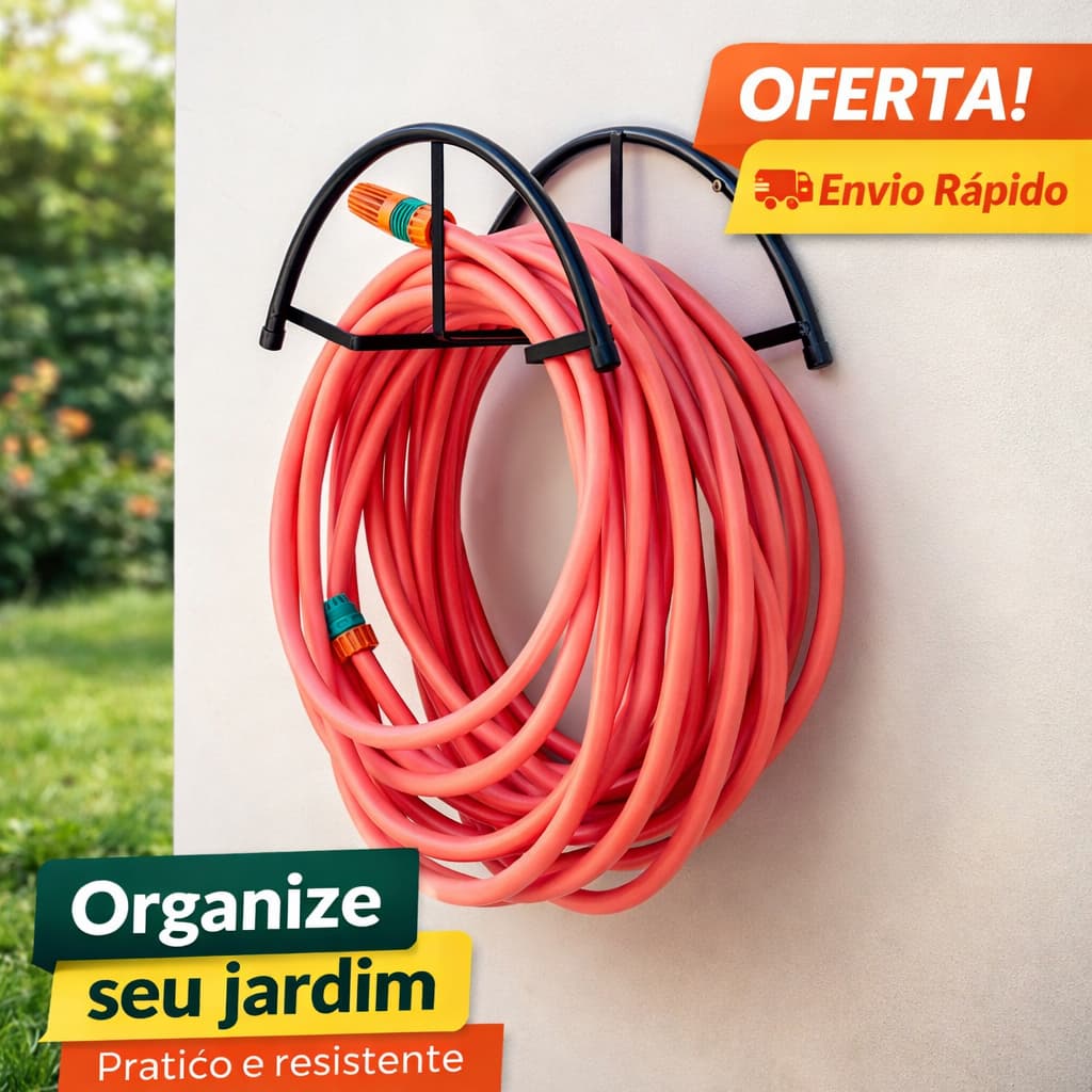 Suporte para Mangueira de Jardim em Aço – Enrolador Fixo de Parede Resistente Organizador