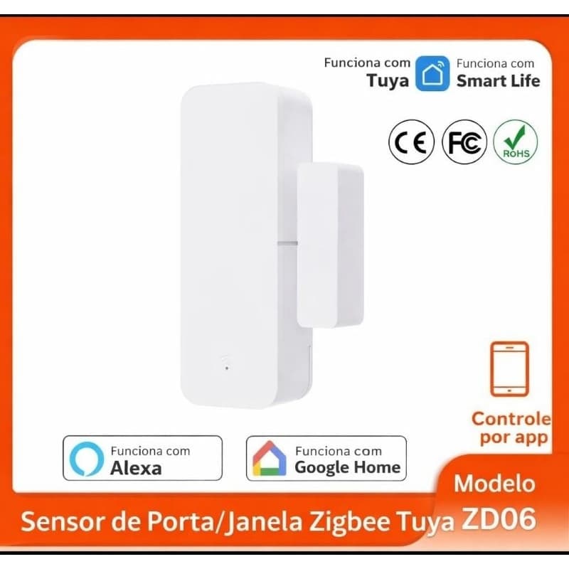 Sensor Porta Janela Zigbee 3.0 Alarme WiFi Notificação App Tuya Smart Segurança Casa Monitoramento Tempo Real