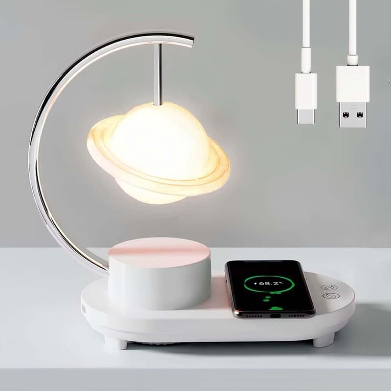 Luminária noturna com carregamento sem fio (26×24×13 cm), USB, Saturno / Lâmpada com carregamento / Luminária de mesa