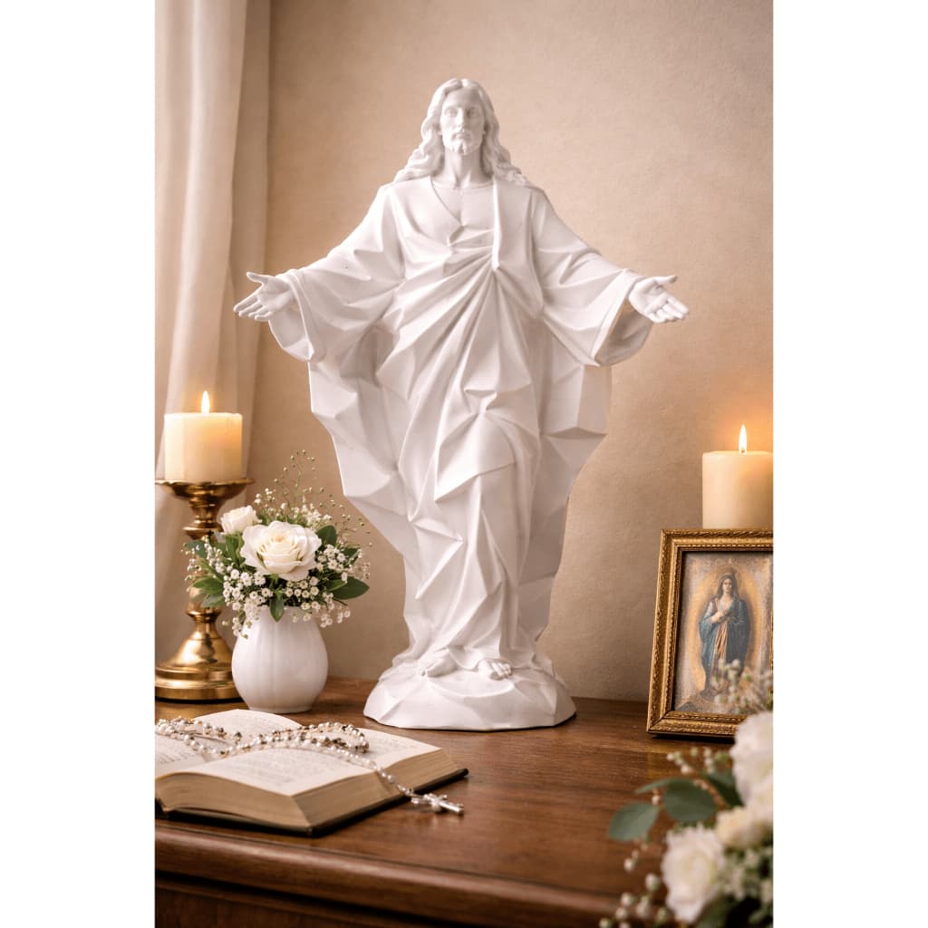 Estatua Jesus Cristo 15cm Religiosa Enfeite Mesa Aparador Catolico Decoracao Crista Sala Quarto