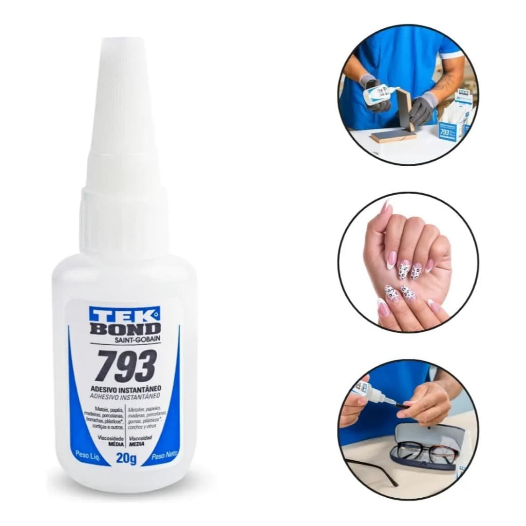 Cola Instantânea Unhas Postiças TekBond 793 20g -Alta Adesão e Secagem Rápida, Multiuso seca rápido fixação ultra forte