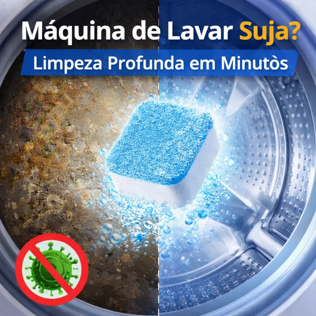 Pastilha Limpeza Máquina de Lavar 10un Efervescente Antibacteriana Higienizador Lavadora Remove Odor e Resíduos