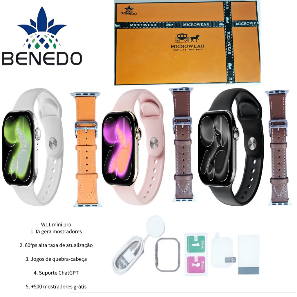 Smartwatch Microwear W11 Pro Mini 41mm Serie 11 AMOLED ChatGPT 1GB Responde Whatsapp IP68 GPS