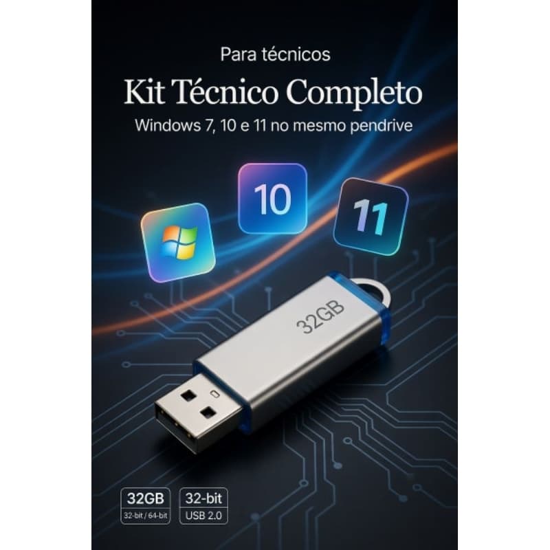 Pendrive Kit Tecnico Formatacao Windows 7, 10 e 11 Com Offic& Pronto para uso