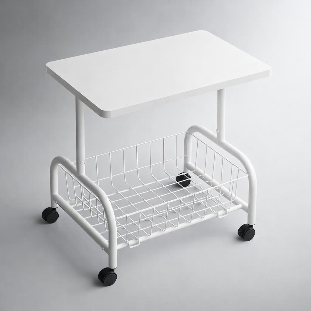 Mesa Lateral Multiuso com Rodinhas Suporte Notebook Sofá Cama Branco