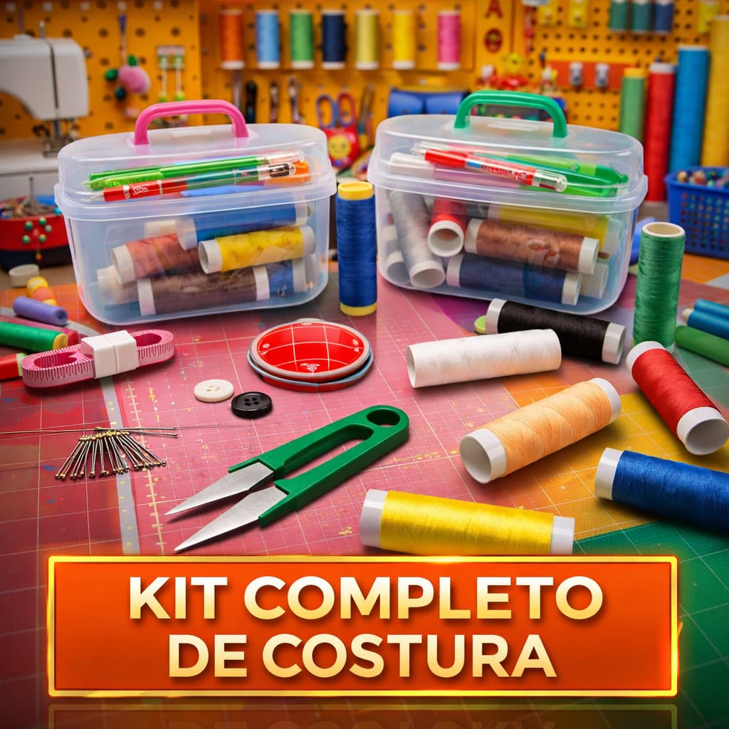 Kit de Costura Maleta Completo: Linhas Tesoura Agulhas e Acessórios, Costuras Essenciais ou Urgência