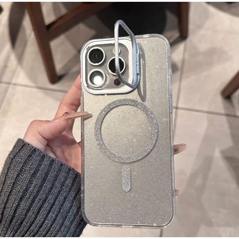 CAPA DE LUXO COM MAGSAFE E BRILHO GLITTER SUPORTE CELULAR PARA IPHONE 12/13/14/15/16