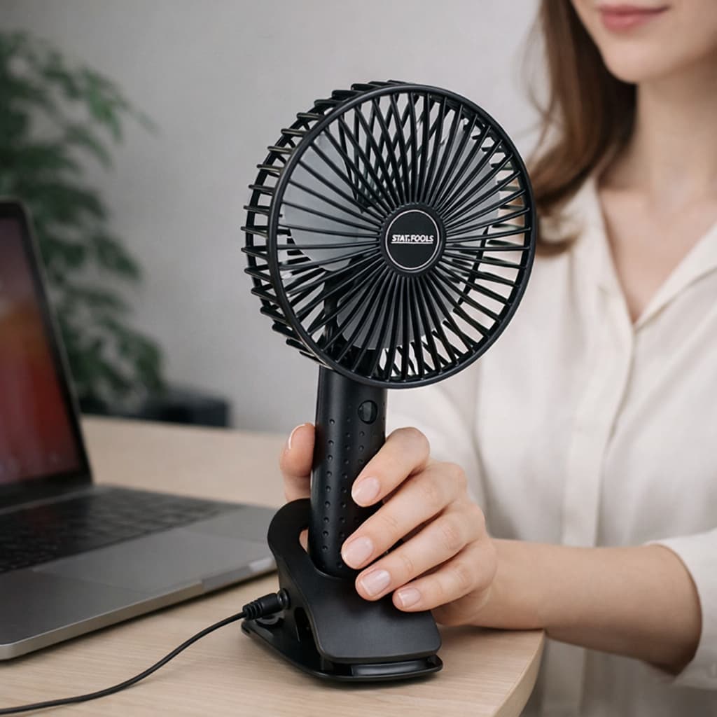 Ventilador de Mesa Portátil Recarregável USB 3 Velocidades Silencioso Preto