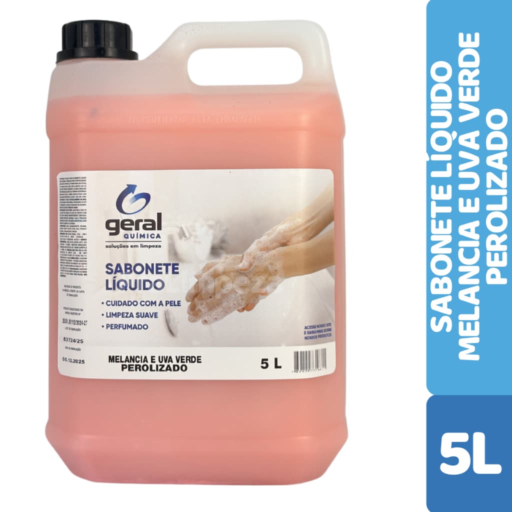 Sabonete Líquido 5L Perolizado Melancia Uva Verde Limpeza Suave Perfumado Geral Química
