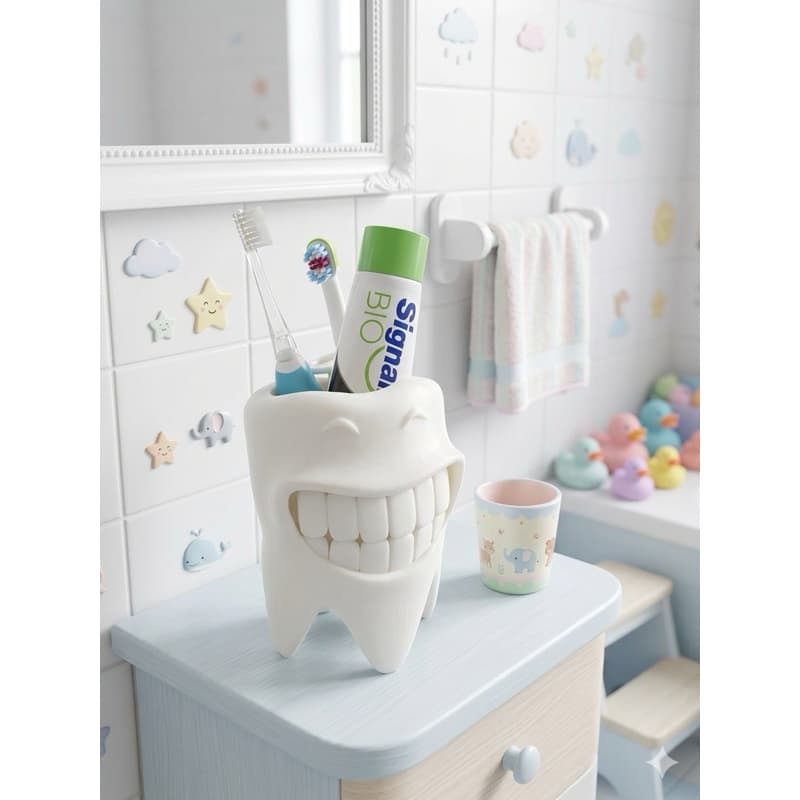 Porta Escova de Dente Infantil Divertido | Suporte Organizador Criativo em Formato de Dente | Decoração Banheiro Kids