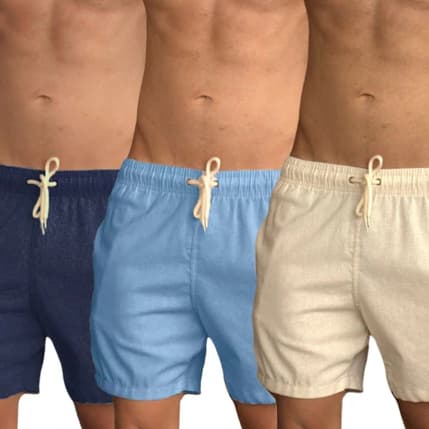 Kit 3 Bermuda em Linho Masculino Estilo Casual Ideal para todos os Dias.
