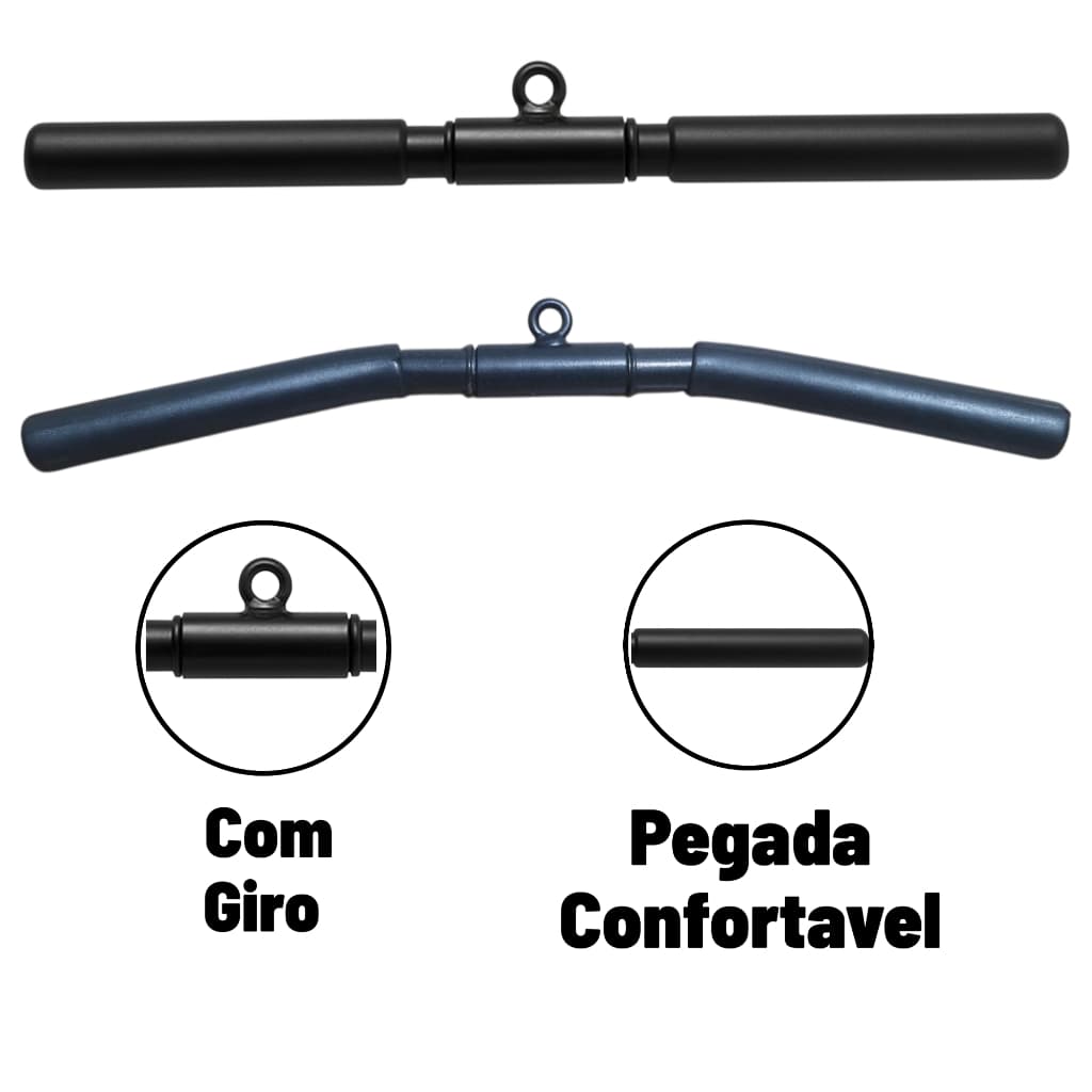 kit puxadores reto 50cm  e curvo 56cm giratórios academia profissional pulley Crossover e estação