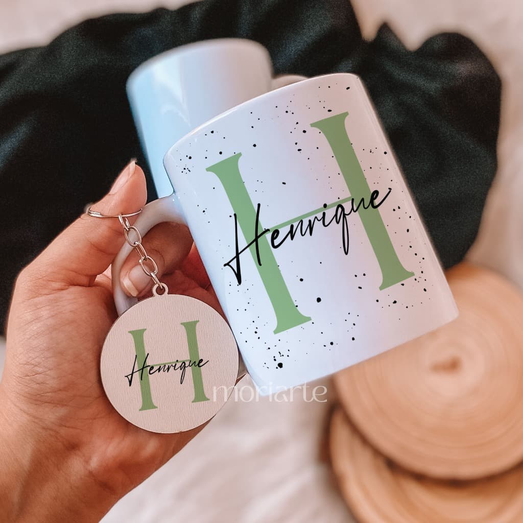 Caneca personalizada inicial+nome, presente amigo, caneca minimalista