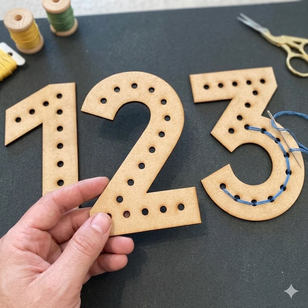 Kit Números 0 ao 9 Alinhavo Jogo Educativo Mdf Montessori Coordenação
