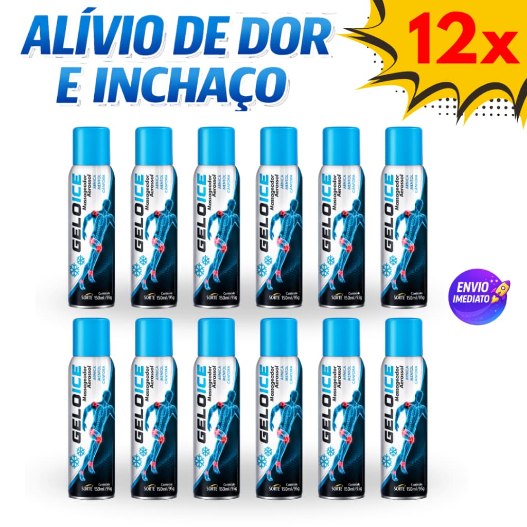 Kit 12 Unidades Spray Massageador 150ml Alívio Imediato Dor Inchaço Muscular Atletas Gelol Ice Aerossol
