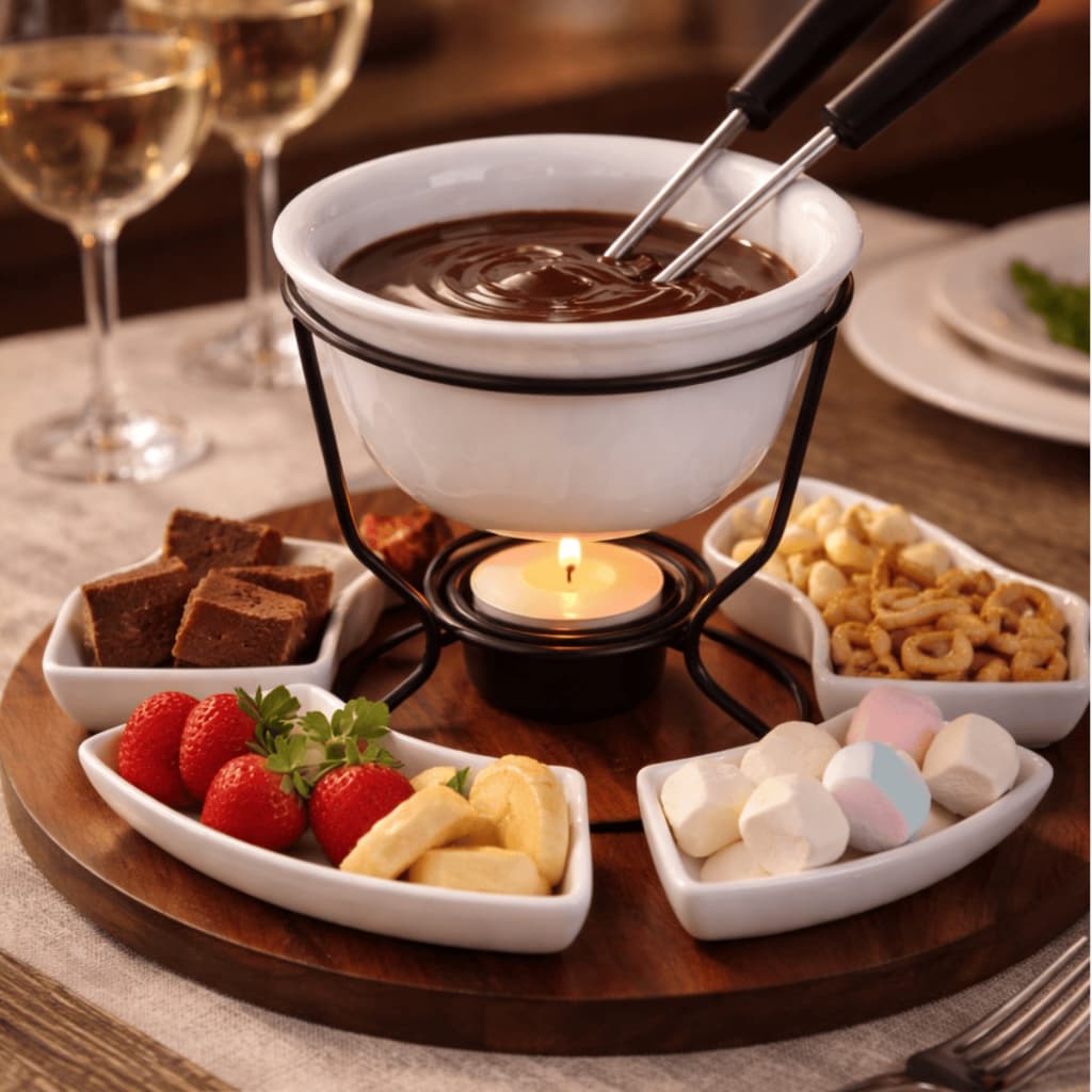 Conjunto Fundue Panela Ceramica chocolate 7 Peças