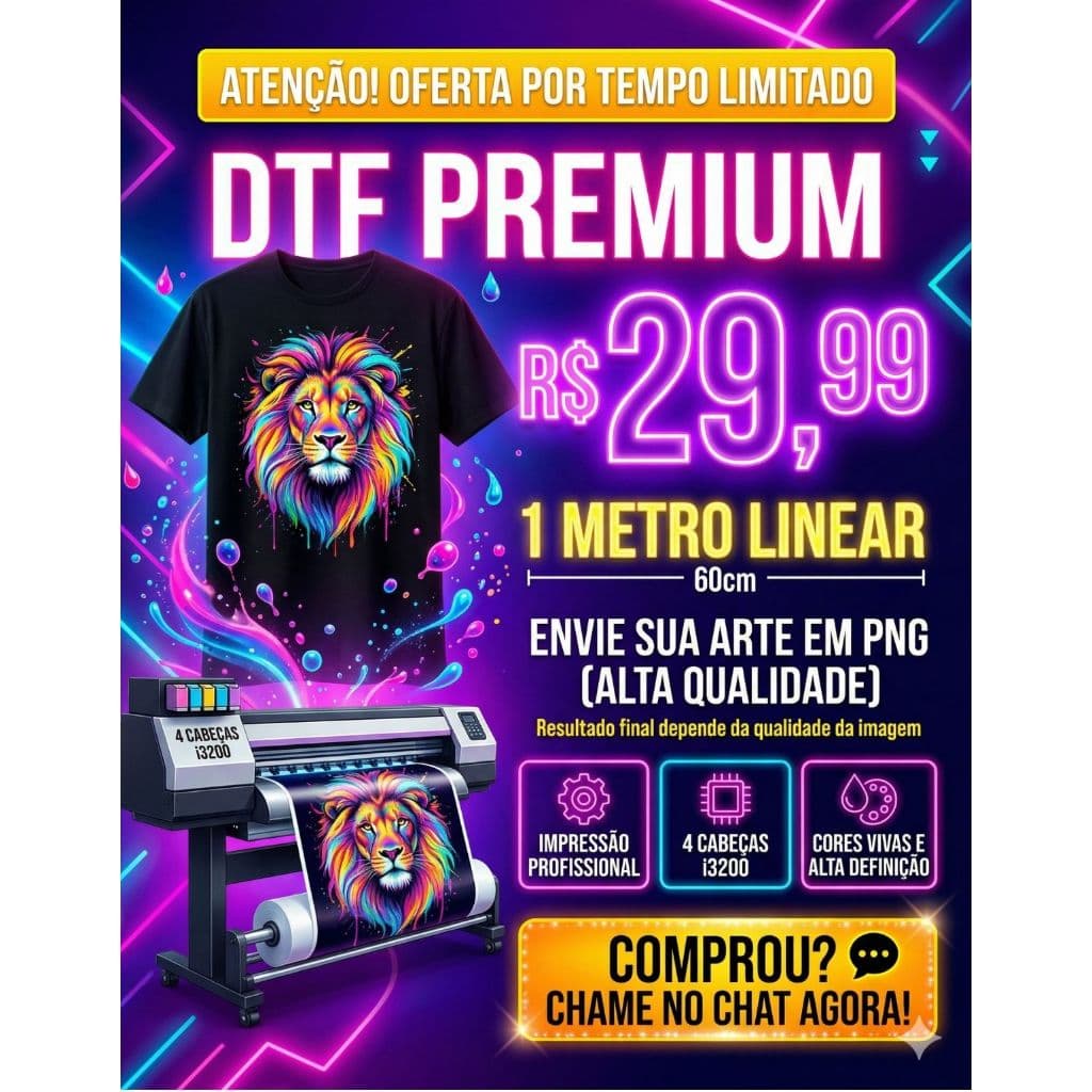 DTF 1 METRO LINEAR (60cm) – Cores Vivas e Alta Qualidade!