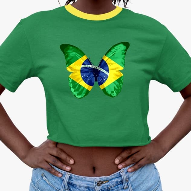 Camiseta Cropped Feminina Brasil Moda Casual Tendência Conforto
