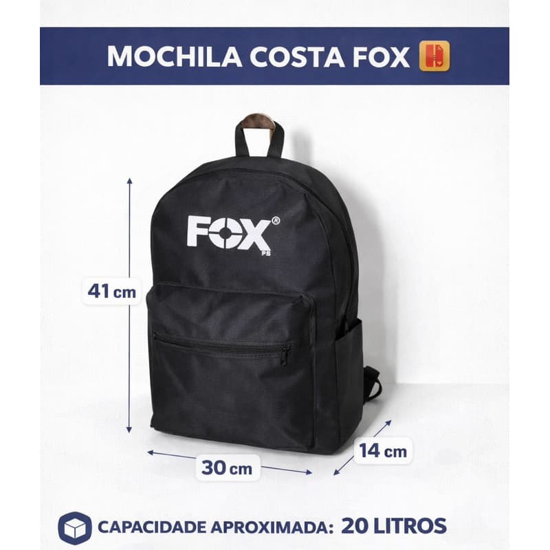 Mochila Costa FOX 20L 🎒 Escolar Trabalho Resistente com Bolso Frontal e Zíper Reforçado