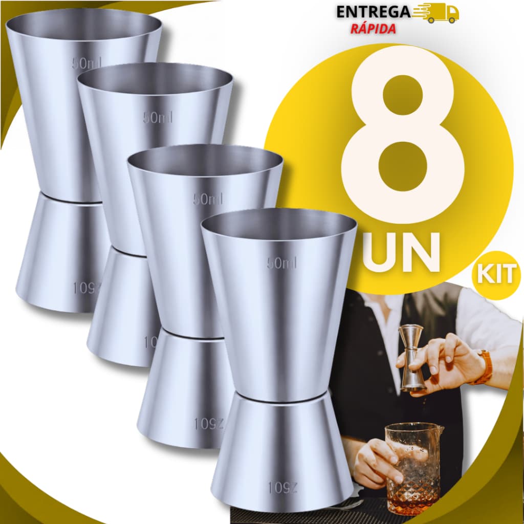 Kit 08 Und Dosador Duplo Para Drinks Aço Inox 25ml e 50ml Bar Drink Barman Bebidas Caipirinha