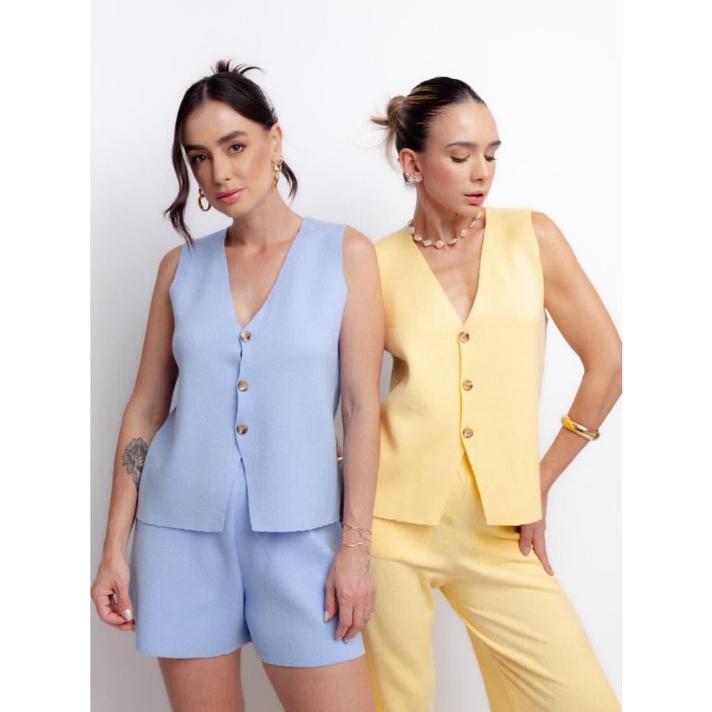 Colete Feminino Tricô Modal Com Botões Alongado Elegante veste 38 ao 46