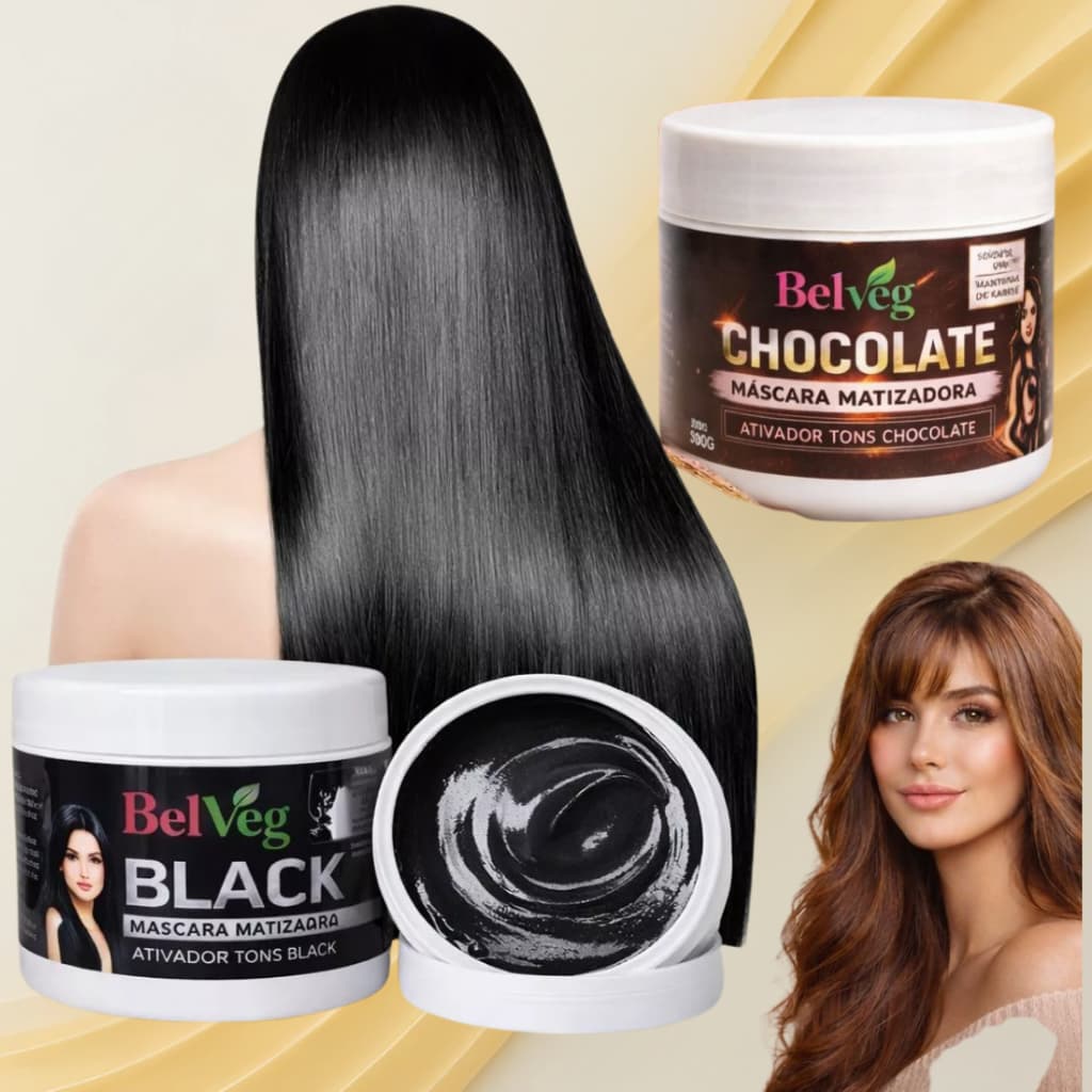 Mascara Tonalizante Black Preta S/ Amônia  ou Chocolate Belveg 300g  Resultado 100% Natural