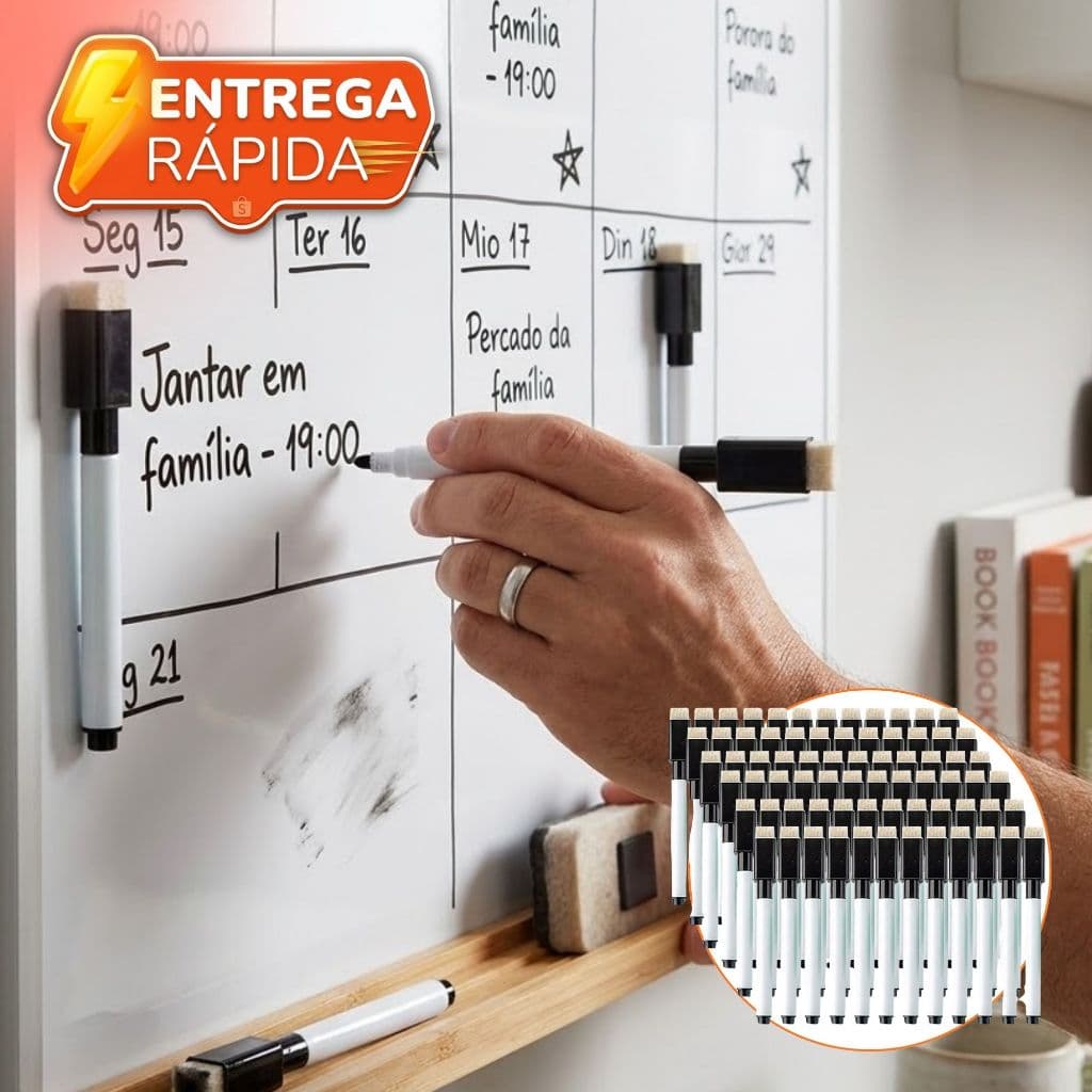 Canetas Preta Para Quadro Branco Com Apagador E Imã