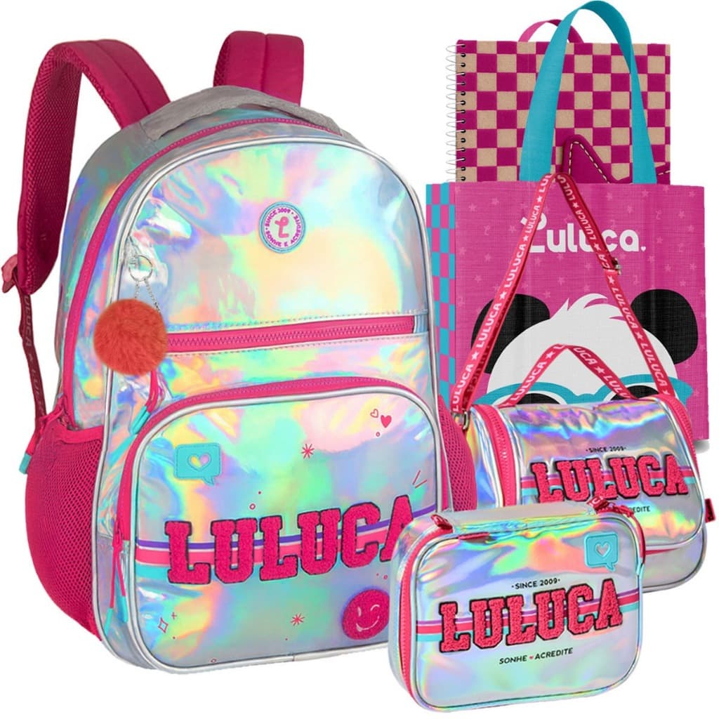Kit Mochila Lancheira Estojo Luluca Escolar Notebook Resistente Lançamento