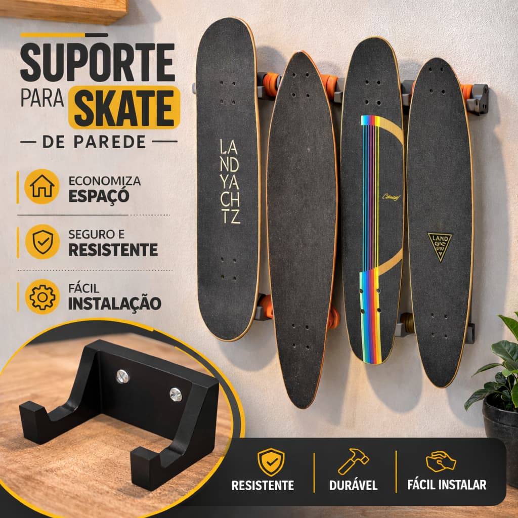 Suporte Para Skate De Parede | Suporte Vertical Para Skate Organizador e Decoração Quarto