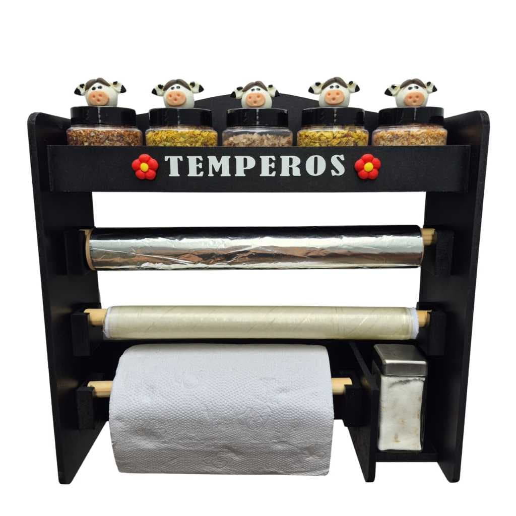 Porta Tempero Oraganizador com 5 potes decorados Porta Temperos Porta Condimentos