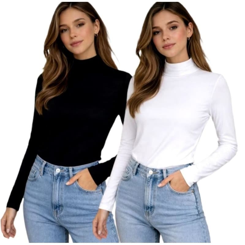 Kit 2 Blusas Gola Alta Manga Cumprida Zero Transparência Ideal Para o dia a dia