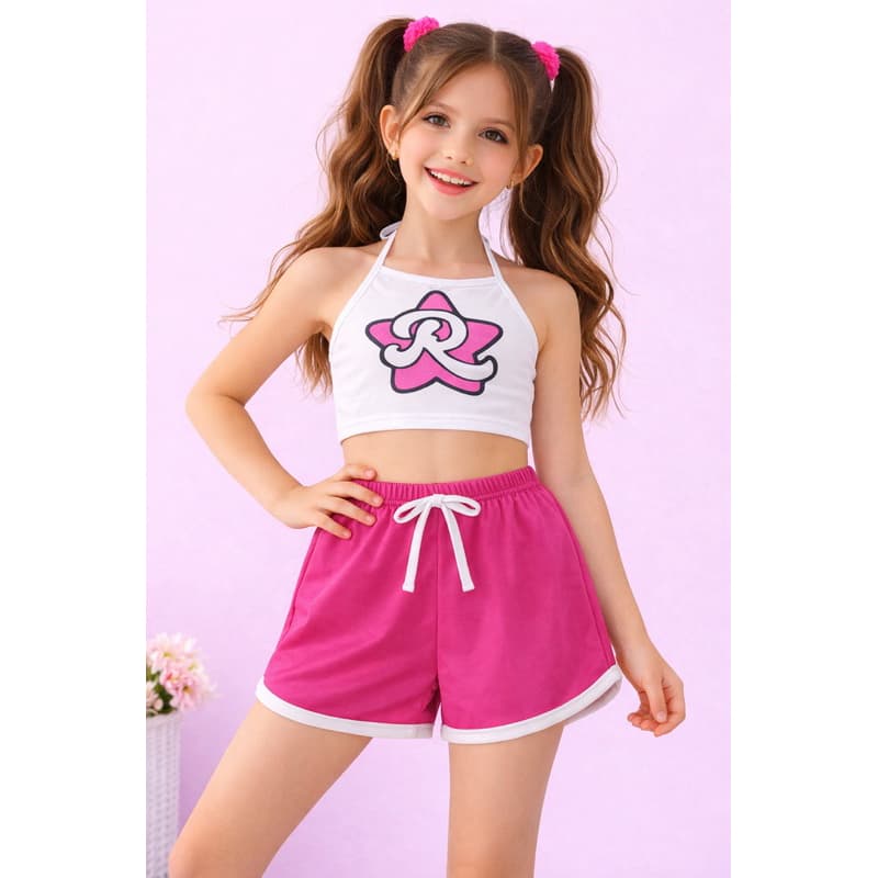 CONJUNTO EMILLY VICK DOS ROSAS MENINA BLUSA FRENTE ÚNICA E SHORT 2 a 9 anos