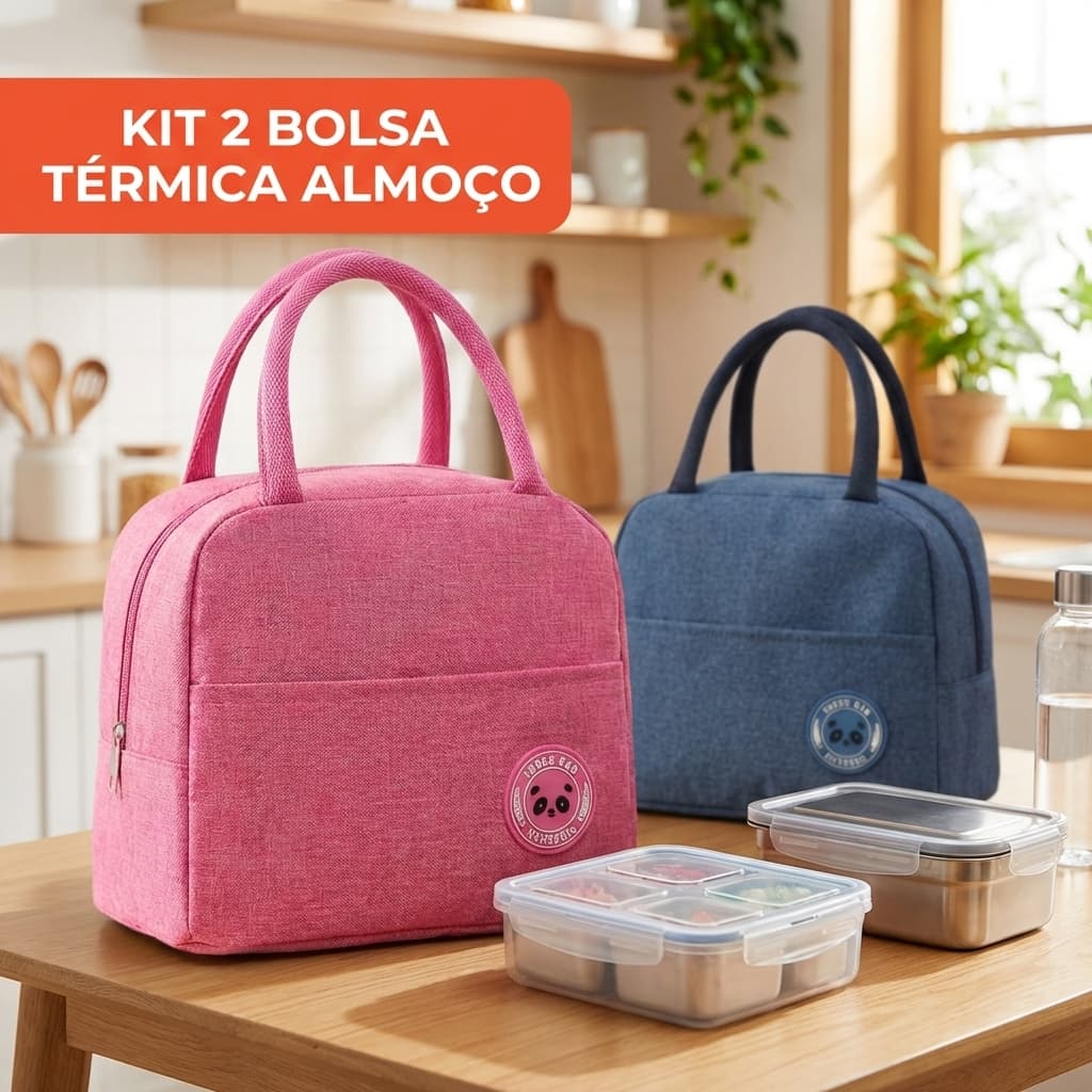 Kit 2 Bolsas Térmicas Marmita Lancheira Para Almoço Trabalho Escola Viagem Oxford Impermeável Reutilizável