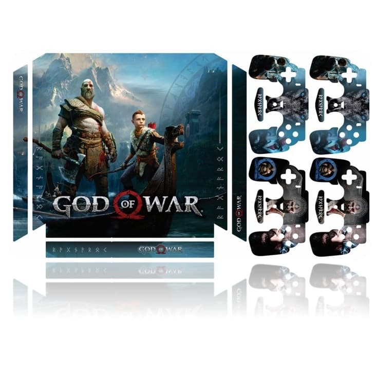Kit Adesivo PS4 FAT Adesivo + 4 Adesivos Controles PS4 FAT Completo Alto Brilho / God Of War_Base