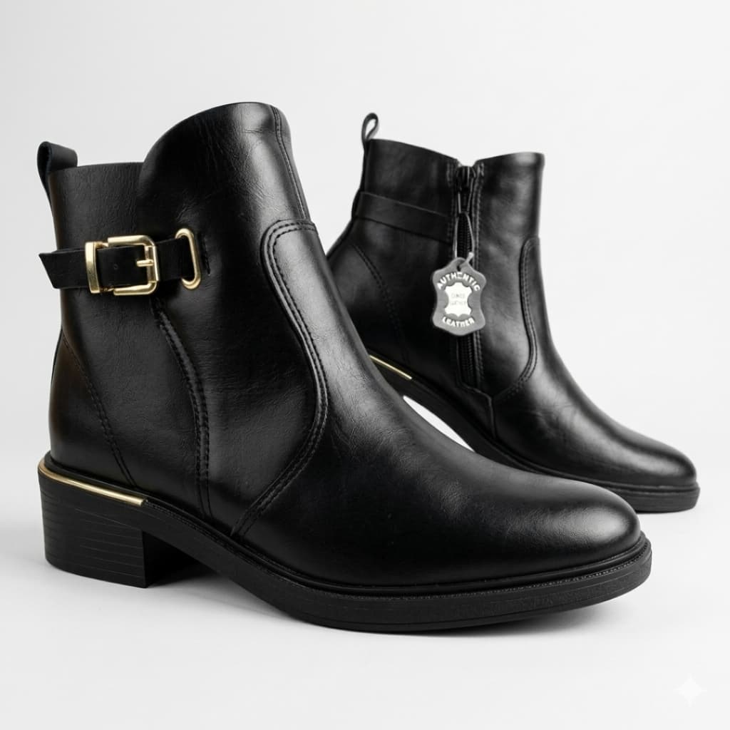 Bota Feminina Comfortflex Couro Legítimo Cano Curto Salto Bloco Baixo 69303