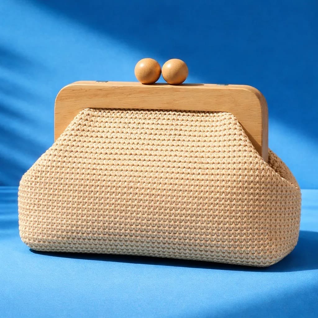Bolsa Clutch Palha Artesanal Madeira Reta Mão Alça Corrente