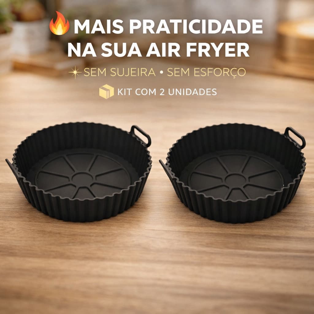 KIT 2 Forma Silicone Air Fryer Forno Microondas Fritadeira Assadeira Reutilizável Antiaderente