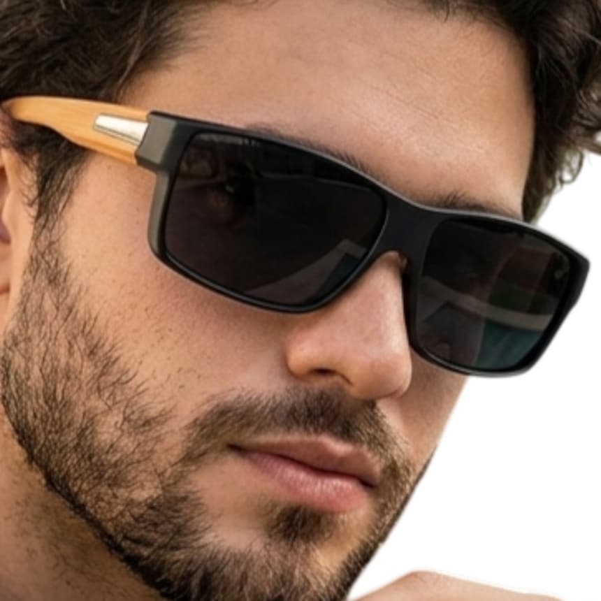 Óculos de Sol Masculino Feminino Haste Madeira Bambu Estilo Natural Lente Escura UV400 MD-23
