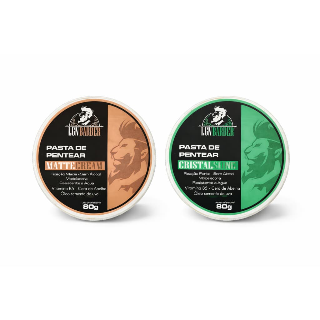 2 Pastas LGN Barber 80g|Matte Cream + Cristal Shine | Alta Fixação + Brilho | Profissional
