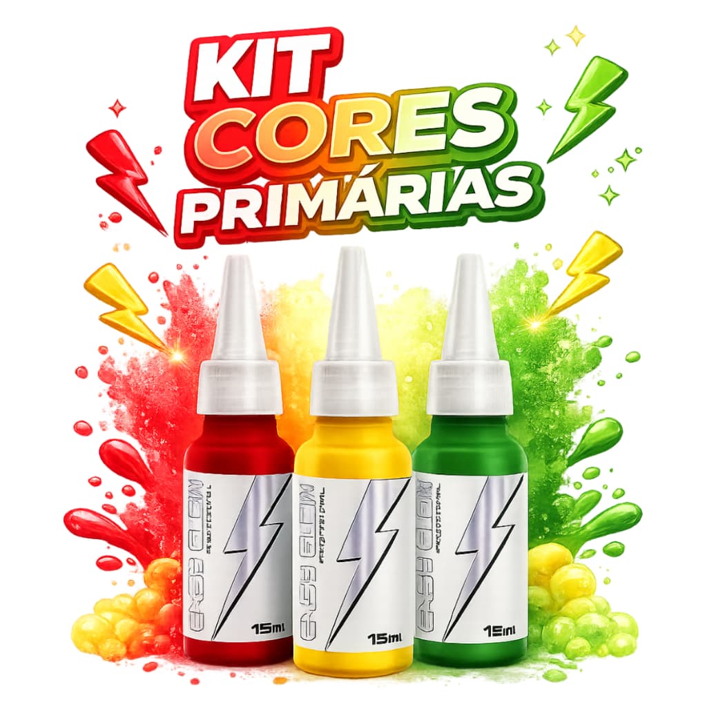 Tintas Tattoo Kit 3 Cores Básicas Vermelho | Amarelo | Verde | Easy Glow 15ml